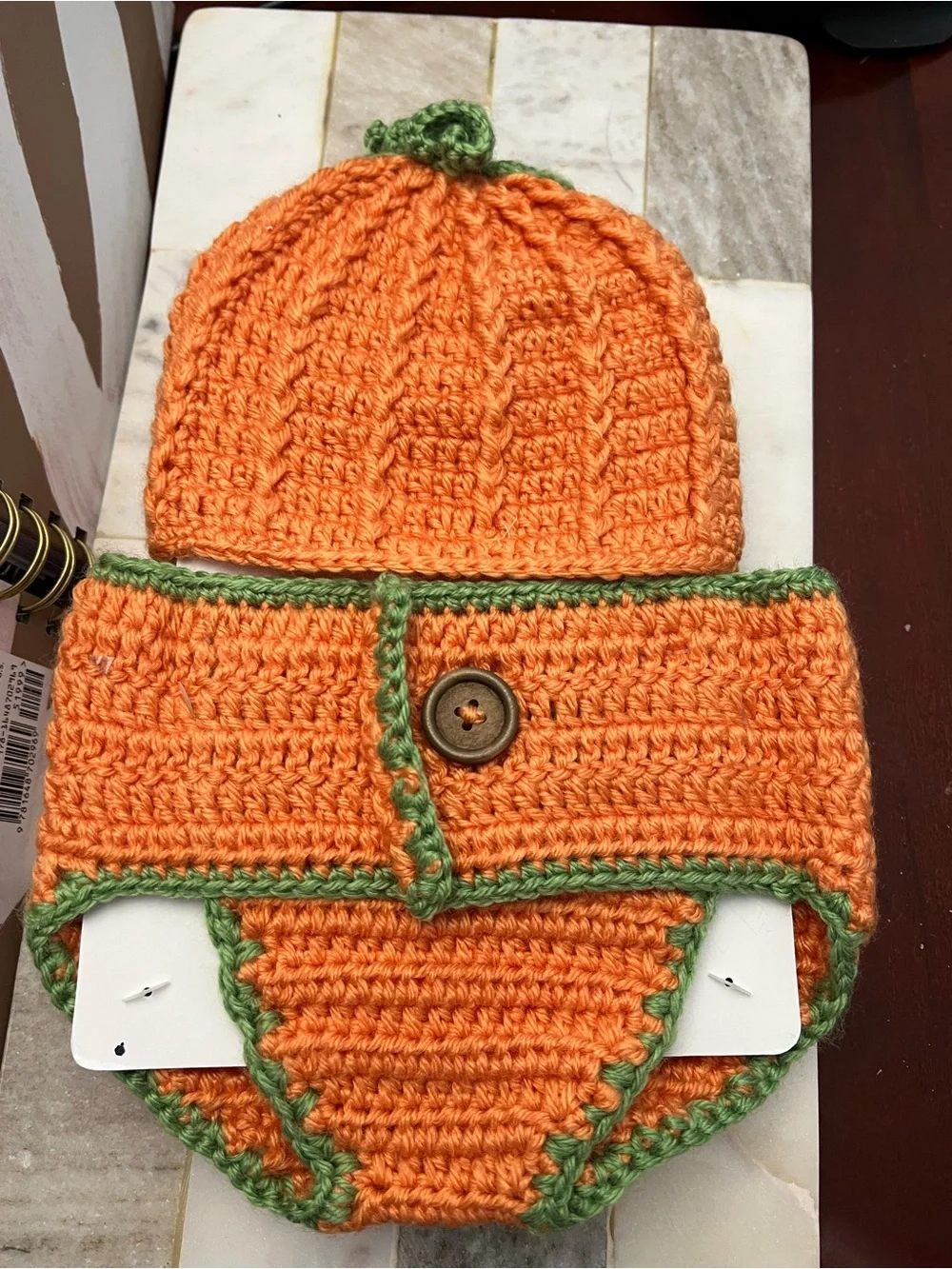 Pumpkin Crochet Baby Hat Diaper Cover and Booties Set - Orange